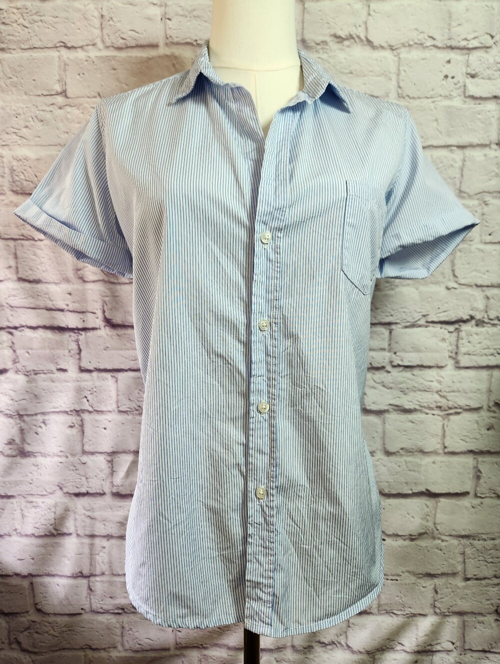 Frank Eileen Billy Jean Striped Shirt Blue white Stripe Sz Small Made In The USA